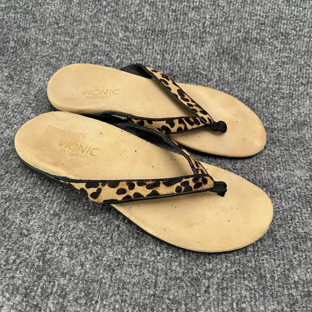 Vionic 44 SELENA Sandals Womens Sz 6 Thong Flip Flops Cheetah TVW4038